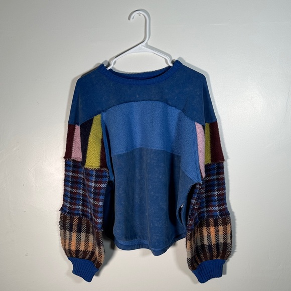 We The Free Easy On Me Pullover Patchwork Top Sz XS Blue Multicolor Cozy Style - Picture 7 of 13